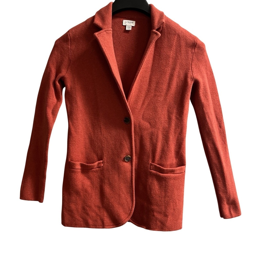 J Crew Sweater Blazer Orange Rust Cotton Knit Jacket Size XXS Office Career